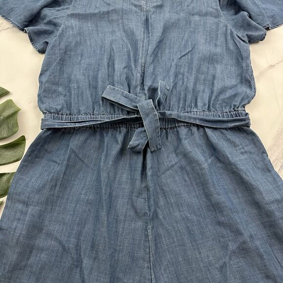 Banana Republic Womens Chambray Romper Shorts Size 12 New Blue Flutter Sleeve - Picture 11 of 11